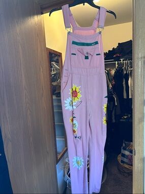 Pink Floral Painted Overalls